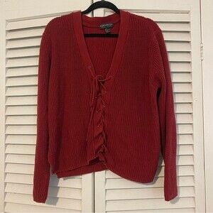 Forever 21 Plus Lace Up Red V Neck Holiday Slouchy Sweater 2XL